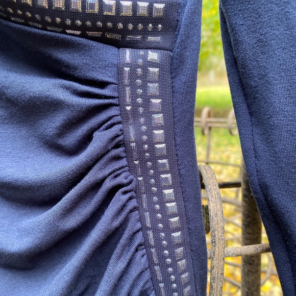 NAVY BLUE RUCHED, STUDDED DRESS - Picture 2 of 5